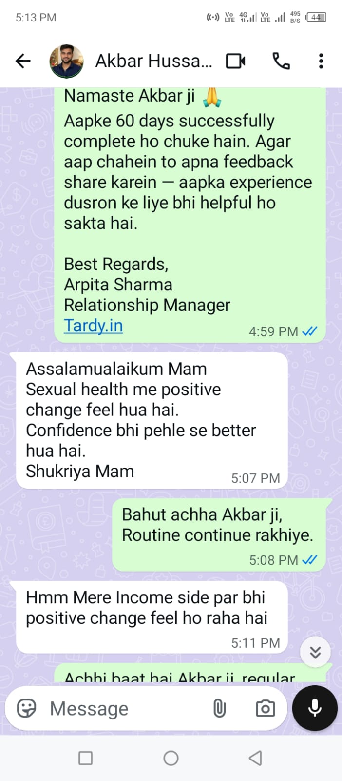 WhatsApp chat review screenshot 1